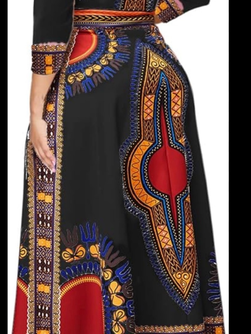 Black V-Neck Maxi Dress with Bold Multicolor Print - Picture 2 of 9